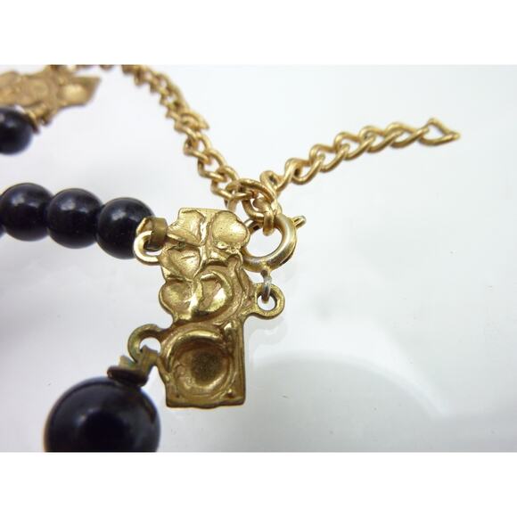 Vintage Beaded Double Strand Choker Necklace Adjustable Faux Diamond Shell - Picture 7 of 7